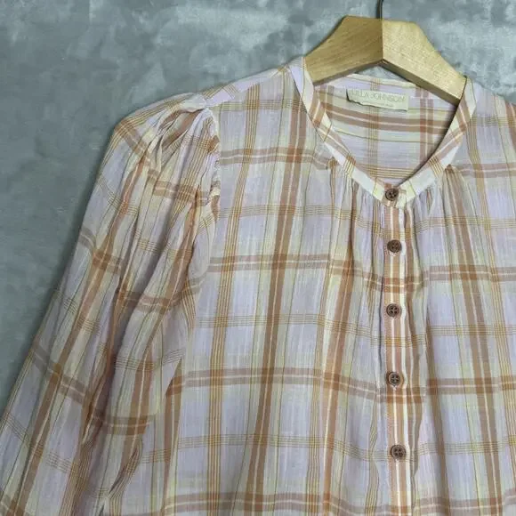 Ulla Johnson Plaid Button Down Shirt in Pink and Orange - Picture 3 of 10